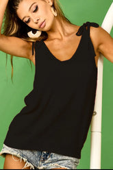 BiBi Tied Shoulder Solid Knit Top BLACK OutfitFlow