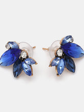 Alloy Rhinestone Flower Stud Earrings Dark Blue One Size OutfitFlow