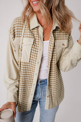 Houndstooth Button Up Long Sleeve Jacket Beige OutfitFlow
