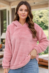 Fuzzy Long Sleeve Hoodie with Ears Blush Pink OutfitFlow