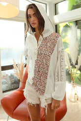 BiBi Slub Jersey with Lace Combo Buttoned Hoodie Top IVORY OutfitFlow