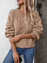Cable Knit Long Sleeve Sweater Camel Trendsi