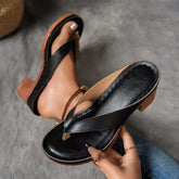 Chunky Heel Toe Post Sandals Black OutfitFlow