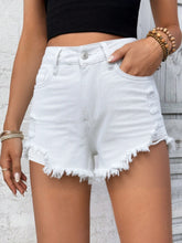 Raw Hem High Waist Denim Shorts White OutfitFlow