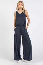 Mittoshop Yoga Air Stretch Elastic Waist Wide Leg Pants Midnight OutfitFlow
