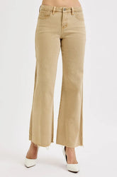 RISEN Full Size Raw Hem Wide Leg Jeans Plus Size Tan OutfitFlow