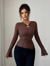 Cutout Long Sleeve T-Shirt Brown OutfitFlow