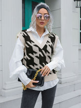 Houndstooth V-Neck Sweater Vest Black OutfitFlow