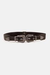 Symmetrical Zinc Alloy Buckle PU Leather Belt Black One Size OutfitFlow