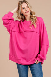 Ces Femme Exposed Seam Long Sleeve Sweatshirt Fuchisa OutfitFlow