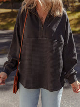 Waffle Knit Patchwork Half Zipped Casual Sweatshirt Dark Gray OutfitFlow