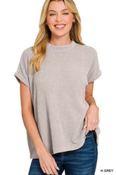 Zenana Chenille Waffle Cap Sleeve Sweater H GREY Trendsi