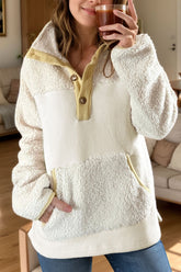Mock Neck Long Sleeve Sherpa Sweatshirt White OutfitFlow