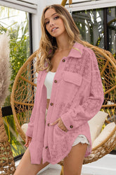 BiBi Oversized Lace Jacket with Front Pockets Vintage Rose OutfitFlow