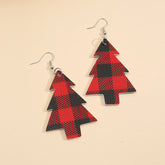 Christmas Tree PU Leather Dangle Earrings Deep Red One Size OutfitFlow