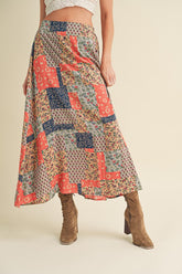 Aemi + Co Printed Maxi Skirt Tan Orange OutfitFlow