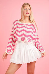 VERY J Chevron/Floral Pattern Crochet Knit Top Pink OutfitFlow