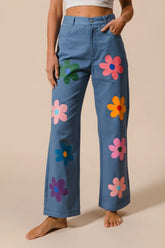 BiBi Flower Print Straight Legs Pants DENIM OutfitFlow