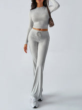 Devine Round Neck Long Sleeve Top and Drawstring Pants Set Gray OutfitFlow