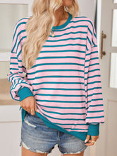 Lovelet Striped Contrast Long Sleeve Sweatshirt Dusty Pink OutfitFlow