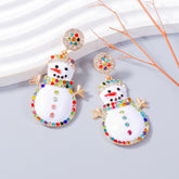 Alloy Rhinestone Snowman Earrings White One Size OutfitFlow