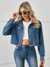 Button Up Long Sleeve Denim Jacket Dusty Blue OutfitFlow