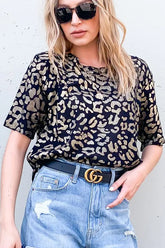 And The Why Leopard Foil Printed Half Sleeve Summer Sweater BLACK OutfitFlow