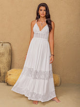 Lace Detail Crochet Tiered Maxi Cami Dress White OutfitFlow