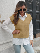 Cable-knit V-Neck Sweater Vest Khaki OutfitFlow