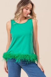 BiBi French Terry Faux Feather Bottom Back Tied Top JADE OutfitFlow