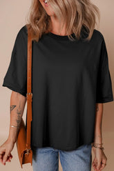 Loose Half Sleeve Hi Low Hem T Shirt Black OutfitFlow