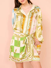 Printed Lantern Sleeve Shirt Dress Picture Color OutfitFlow