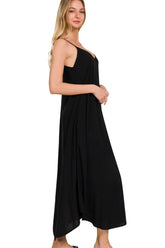 Zenana Woven Arc Hem Cami Dress With Flowy Pockets BLACK OutfitFlow