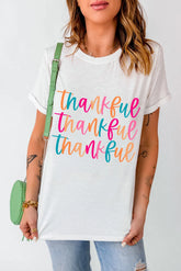 Full Size THANKFUL Round Neck Short Sleeve T-Shirt White OutfitFlow