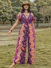 Tied V-Neck Short Sleeve Jumpsuit Purple OutfitFlow