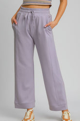 Umgee Drawstring Elastic Waist Wide Leg Pants LAVENDER OutfitFlow
