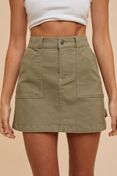 Annie Wear Cargo Denim Mini Skirt Olive OutfitFlow