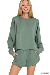 Zenana Scuba Long Sleeve Sweatshirts & Shorts Set DK FOREST Trendsi