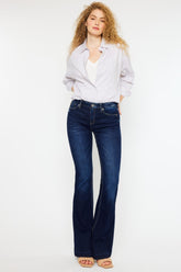 Kancan Mid Rise Slim Flare Jeans Dark OutfitFlow