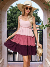 Frill Tiered Color Block Cami Dress Dusty Pink OutfitFlow
