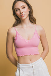 Love Tree Seamless Lace Detail Cropped Cami Bubble Pink OutfitFlow