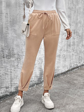 Drawstring Straight Pants with Pockets Beige OutfitFlow