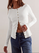 Ribbed Round Neck Long Sleeve Top Ivory OutfitFlow