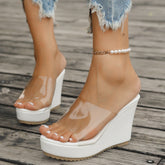 Open Toe Wedge Sandals White OutfitFlow