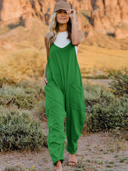 Double Take Full Size Sleeveless V-Neck Pocketed Jumpsuit Green OutfitFlow
