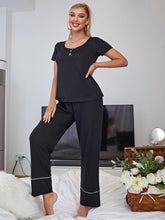 Scoop Neck Top and Elastic Waist Pants Lounge Set Black OutfitFlow