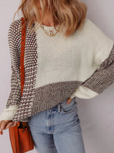 Color Block Back Tie Drop Shoulder Loose Sweater Multicolor OutfitFlow