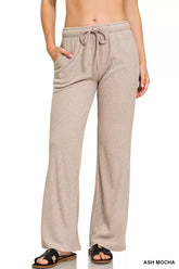 Zenana Ribbed Drawstring Lounge Pants ASH MOCHA OutfitFlow