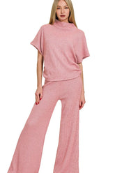 Zenana Sweater Mock Neck Top & Long Pants Set LT ROSE OutfitFlow