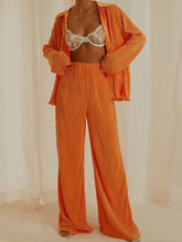 Button Up Long Sleeve Top and Pants Set Orange OutfitFlow